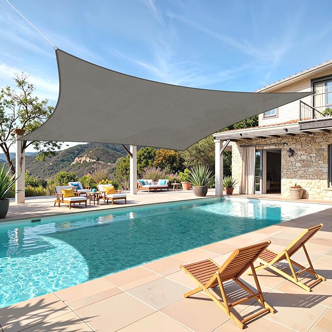 TasticTotes Rectangle Sun Shade Sail - 10' x 13', 95% UV Blockage, HDPE Sunshades for Outdoor Patio, Yard, Deck, Garden, Lawn, Permeable Awnings for Patio Shade with Reinforced Corners & Ropes (Gray)