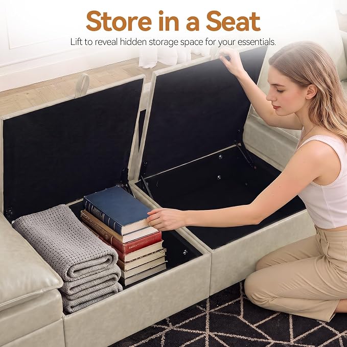 50" Storage Loveseat Modular Sofa Faux Leather 2-Seat for Apartment,Beige