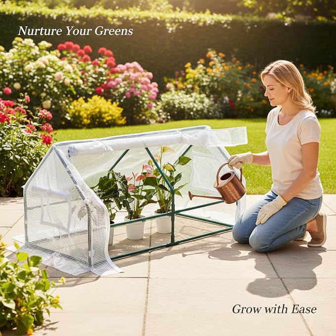 47.2" L × 23.6" W × 23.6" H Mini Greenhouse for Indoor Outdoor,Portable Mini Greenhouse, Heavy-Duty PE Plant Cover Tent , Tabletop Greenhouse for Small Plants, Seedling Humidity Dome White