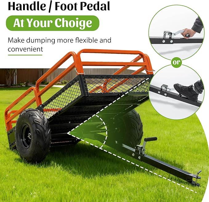 Utility Garden Wagon Dump Cart Trailer, 15 Cu.Ft. Load & 1500 lbs Capacity, Heavy Duty Yard Dump Wagon with Steel Frame ATV, UTV, Farm, Garden,Black