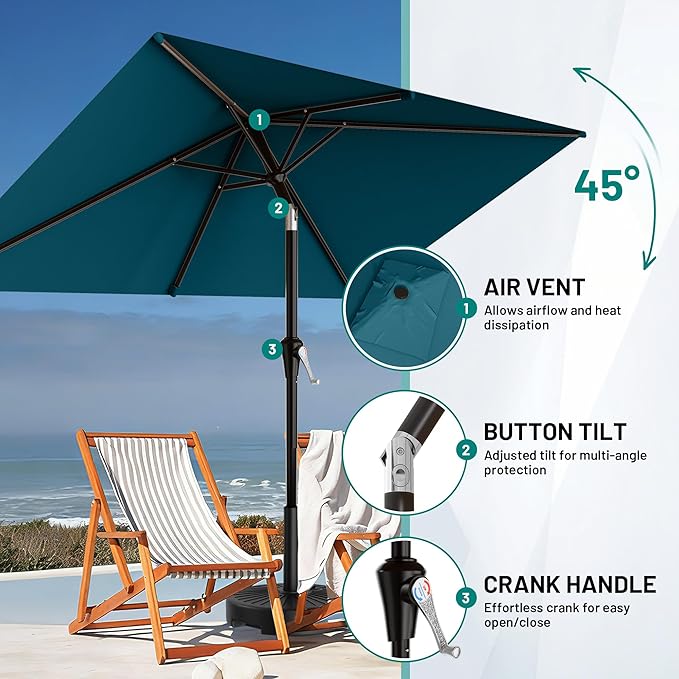 AreShark 6.5' x 10' Rectangular Patio Umbrellas for Outdoor, Outdoor Table Umbrella, Large Outdoor Patio Umbrellas with 6 Sturdy Ribs for Pool, Garden, Deck & Market (Lake Blue)