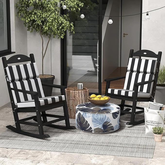 DYTXIII Outdoor High Back Chair Cushions Set of 2, 44"x22" Water Repellent Patio Seat Cushions with Elastic Sponge, All Weather Chair Pads for Rocking, Dining Chairs, Patio Furniture - Cabana Black