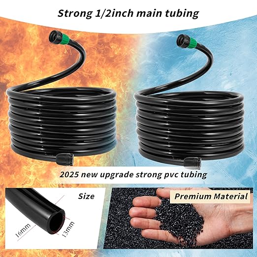 Anti Drop 1/2 Irrigation Tubing PVC Drip Irrigation Tubing 33FT(10M)(ID:13mmOD:16mm) for Garden Bed Main Line with Locked Barbed 6-Way 4-Way 3-Way&Tee End Plug 1/2" to 1/4" Irrigation Tubing Fittings