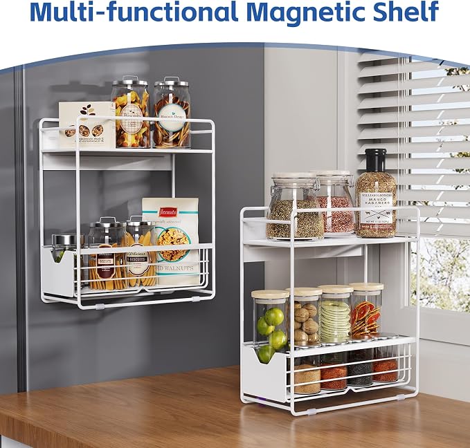 2 Tier Magnetic Shelves for Washing Machine with Pull Out Metal Drawer