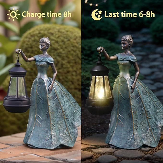 Sheaifun Fairy Garden Statue Solar Garden Decor Resin Fairy Statue with Lights Angel Fairy Decor Outdoor Yard Statues Gardening Gifts for Women 9.5 * 5.5 * 11.5 Inch