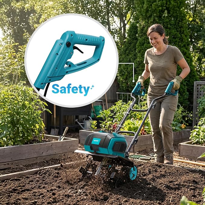36V Brushless Cordless Tiller Cultivator Compatible with Makita 18V Battery(Tool Only), Electric Garden Tiller w/16 Steel Tines, 14.2" Tilling Width, 8.7" Depth, Safety Lock, Portable Rototiller