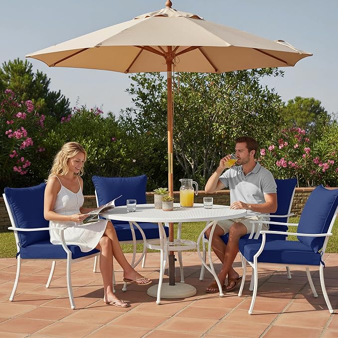 Summsun Outdoor Chair Cushions Set of 4, Waterproof Backrest and Deep Seat Cushion Set for Patio Furniture, Outdoor Replacement Cushions with Removable Cover, 22 x 22 Inch, Navy