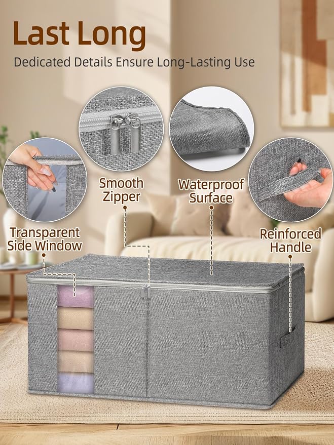 90L Rigid-Structured King Size Comforter Storage Bags, 4Pack, Gray