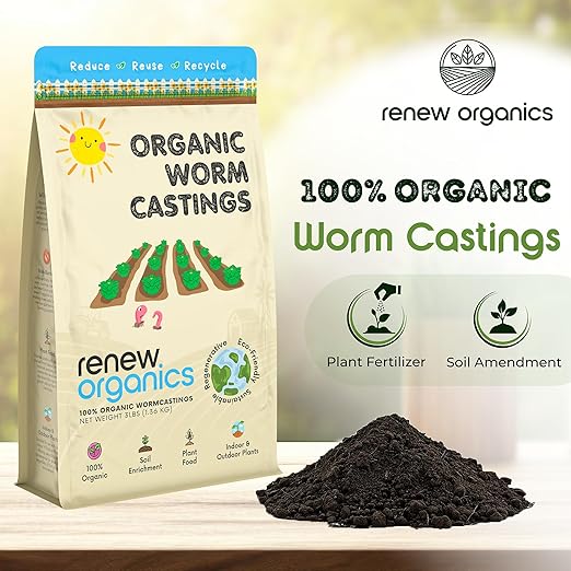 100% Organic Worm Castings (3lbs) - Earthworm Fertilizer & Soil Amendment for Indoor Outdoor Plants Gardens Vegetables - Odorless Non-Burning Pet Safe