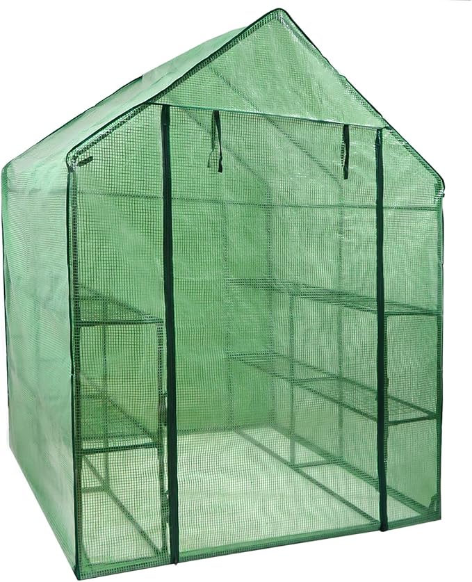 HomGarden HomGarden Greenhouse,57 x 57 x 76'' Greenhouses for Outdoors 3-Tier 8 Shelves Plant Flower Tent Lawn Patio Garden Plant Shelf Green House w/PE Cover and Zipper Door