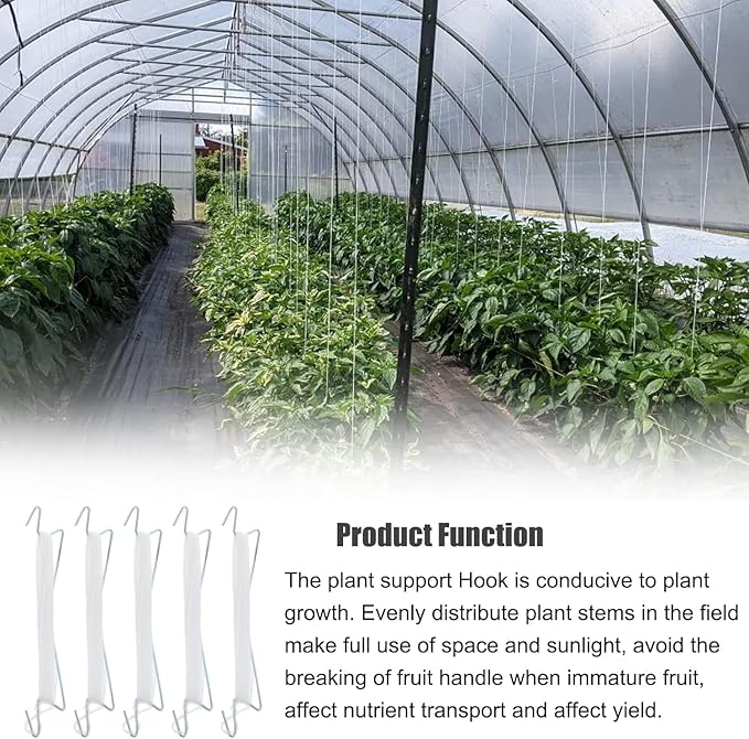 Bandelt 20pcs Tomato Support Hooks with 100pcs Tomato Clips, Tomato Climbing Hooks with 39ft Twine to Prevent Tomatoes from Pinching or Falling Off for Plant Vegetable Plant Fruit Flower