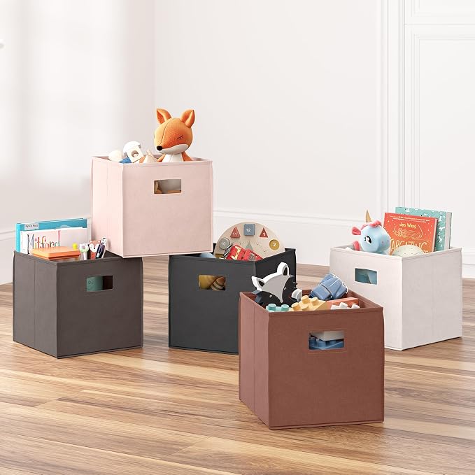 RiverRidge Folding Storage Bins - 2-pack of 10in Tall Brown Cubes