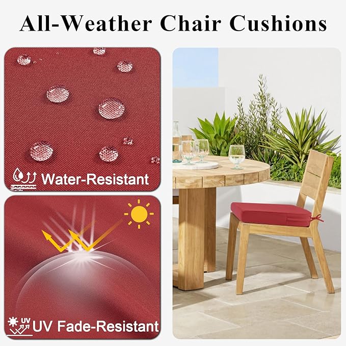 Topotdor Outdoor Chair Cushions for Patio Furniture,Waterproof Patio Chair Cushions Set of 4,Indoor/Outdoor Round Corner Chair Seat Cushion with Ties,18"x18"x3" Red