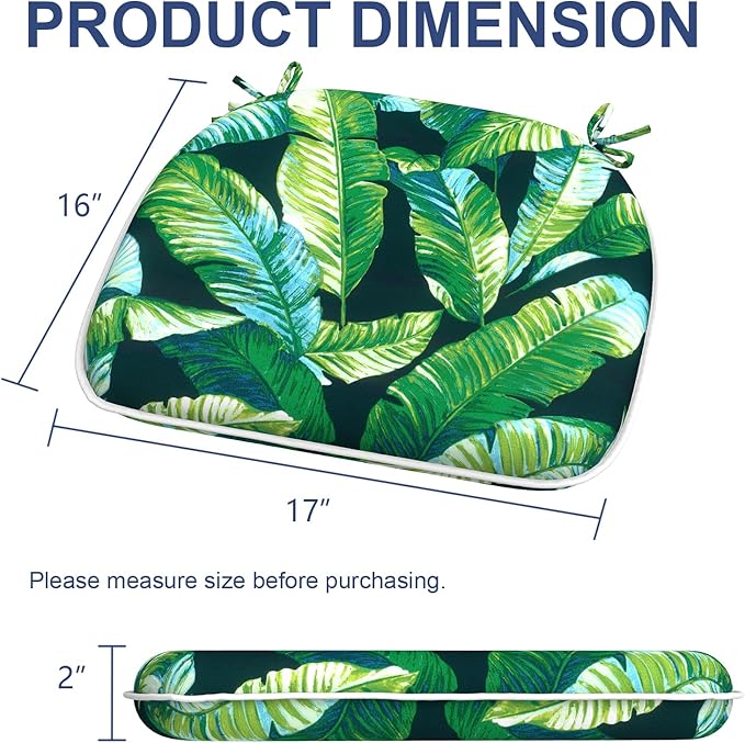 Outdoor Chair Cushions Set of 4, Water Resistant Patio Chair Pads with Ties, Seat Cushions for Home Garden Furniture Decoration, 16"x17", Hanalei Lagoon
