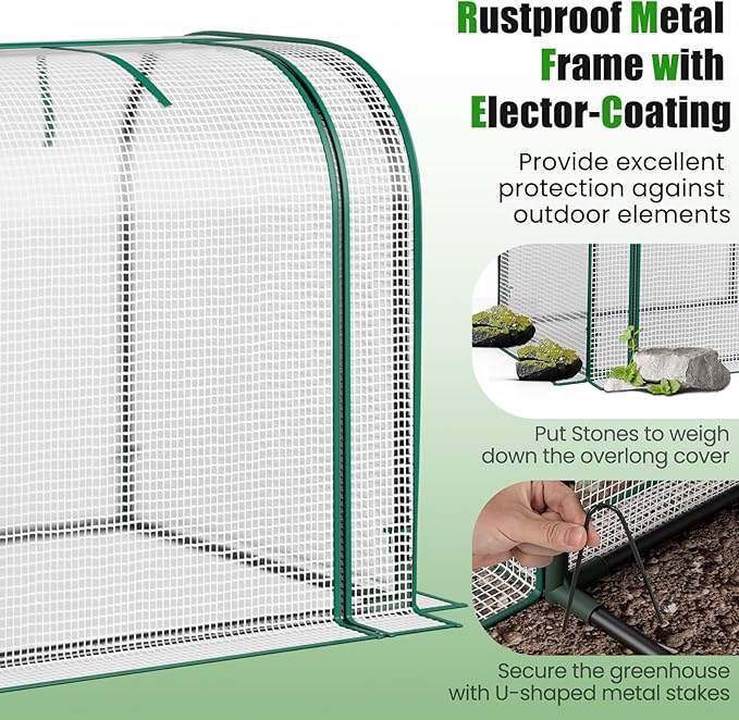 Giantex Raised Garden Bed with Cover, Wood Elevated Planter Box with Legs & Mini Greenhouse, Waterproof Sun-Protective PE Green House Cover, Outdoor Use for Fruit Vegetable Flower Herb (White+Natural)