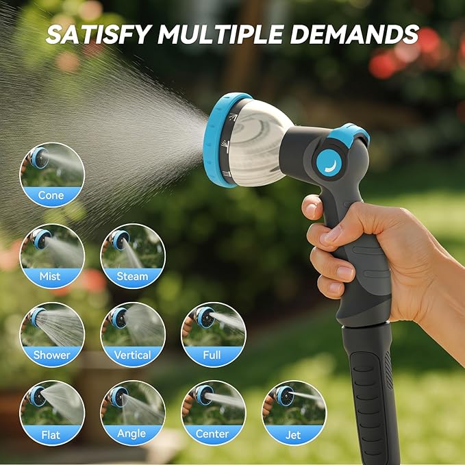Relhost Garden Hose Nozzle, Heavy-Duty Water Hose Sprayer Nozzle with 10 Spray Patterns, Ergonomic Non-Slip Grip, Leak-Free Design, Fits All Standard Garden Hoses for Watering, Car Washing, Cleaning