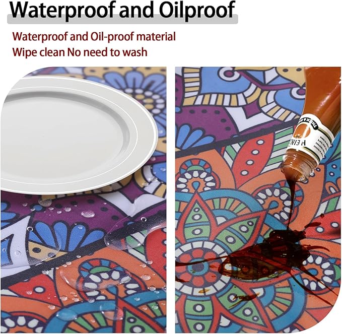 Fitted Round Tablecloth for 45-54" Tables Manteles Para Mesas Redondas Home Improvement Must Haves Summer Travel Camping RV Trailer Roadtrip Necessities Party Decorations for Adults Toddlers
