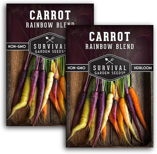 Rainbow Carrot Seeds for Planting – Colorful Heirloom Blend Including Purple, Yellow & Orange Carrots – High-Yield Non-GMO, Open-Pollinated Garden Vegetable – Survival Garden Seeds (2 Packs)