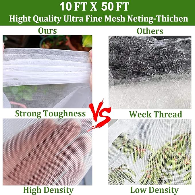 Fine Mesh Garden Netting for Protection, 10'x50' Vegetable Crop Covers Netting for Protect Fruits, Plants, Flowers, Greenhouse Cover Net, Patio Gazebo Screen Barrier