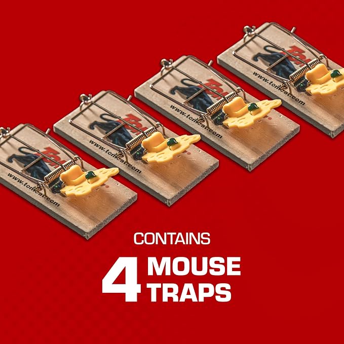 Tomcat Wooden Mouse Traps - Disposable Non-Chemical Mouse Trap for Homes,Garages and Basements,4 Count (Pack of 12)