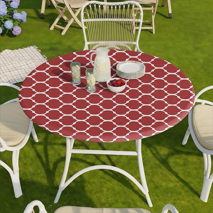 Fitted Round Tablecloth Wipeable Table Cloths Vinyl Indoor Outdoor Circle Covers for 36-44inch Table Dining Living Room Home Must Haves Gifts Summer Fall Patio Picnic Camping Garden Stuff