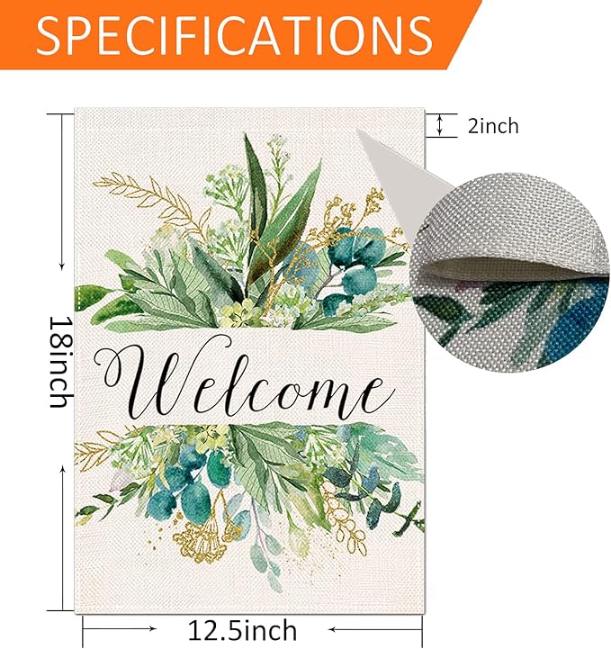 Spring Decor Garden Flag 12.5x18 Inches, Floral Leaves Welcome Flag Vertical Double Sided, Outdoor Spring Decoration Farmhouse Small Flag for Yard Lawn Home Decor (12.5"x18")