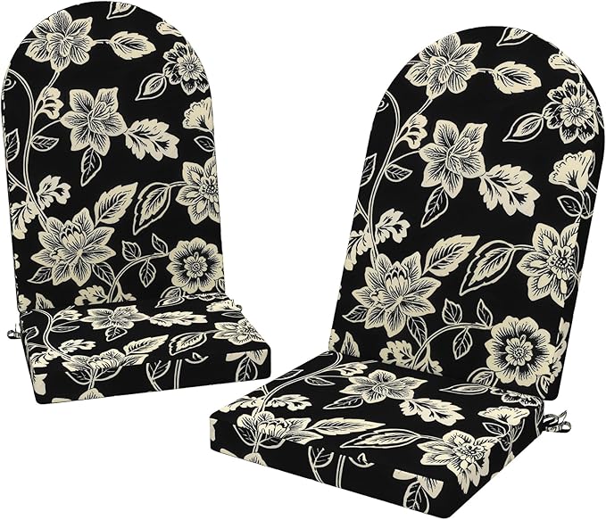 Outdoor Foam Adirondack Cushion, Water Repellent Foam Cushion for Adirondack Chairs Patio Furniture, 44 x 19 Inch, Elegant Vines Black