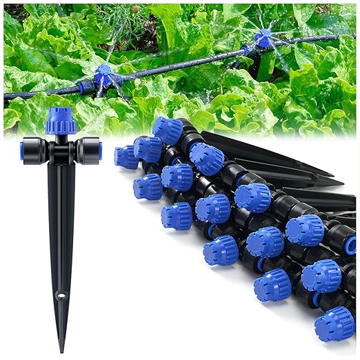 HIRALIY 15 Piece Quick-Connect Drip Irrigation Emitters for Drip Irrigation Kit Series 1/4 inch Tubing, 8 Holes Adjustable Water Flow Dripper with Stake