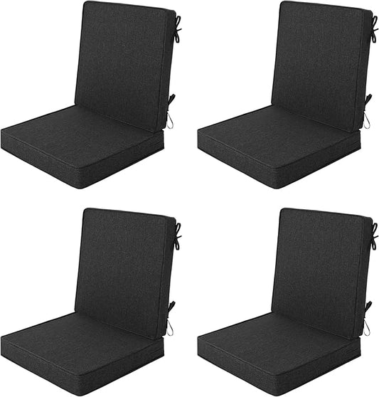 Outdoor Chair Cushions, Water-Resistant & Fade-Resistant, Patio Furniture Lawn Dining Chair Seat Replacement with Mid Back, Ties Zipper, Removable Cover, 18 x 16.5 Inch, Set of 4, Black