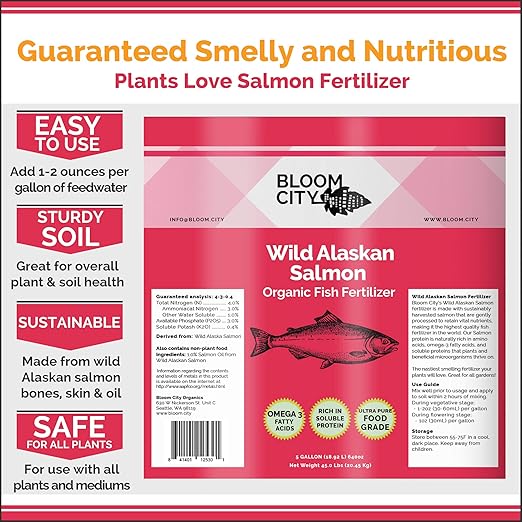 Bloom City Organic Wild Fish Fertilizer – Sustainable Salmon Plant Food for Lush Green Leaves & Healthy Soil, 8 oz