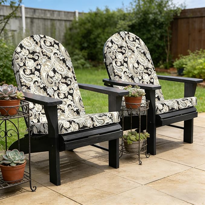 Outdoor Foam Adirondack Cushion, Water Repellent Foam Cushion for Adirondack Chairs Patio Furniture, 44 x 19 Inch, Paisley Black