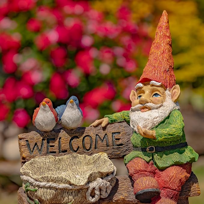 Zaer Ltd. Classic Spring Gnome Garden Statue in Assorted Styles (Gnome on Bench)