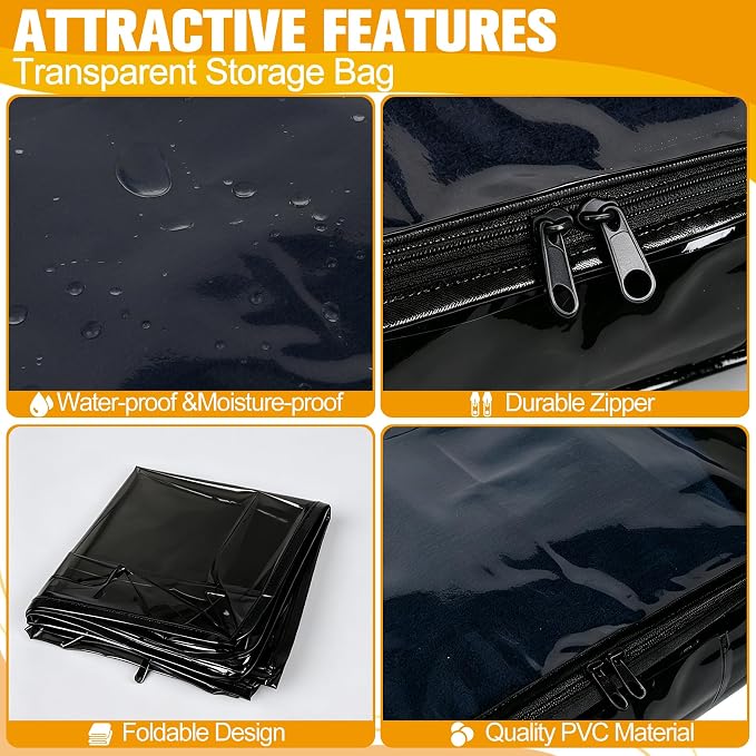 Plastic Storage Bags with Easy-Glide Zipper, Pack of 6, Durable Clear Vinyl Zippered Storage Bags for Clothes Sweaters Comforters Blankets Sheets Bedding (18 x 15 x 4 Inch, Transparent Black)