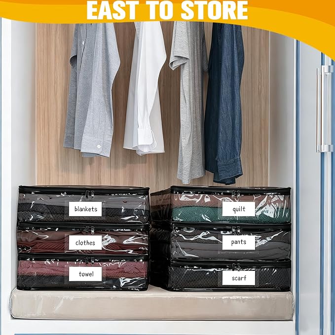 Plastic Storage Bags with Easy-Glide Zipper, Pack of 8, Durable Clear Vinyl Zippered Storage Bags for Clothes Sweaters Comforters Blankets Sheets Bedding (15.7 x 13.8 x 3.9 Inch, Transparent Black)