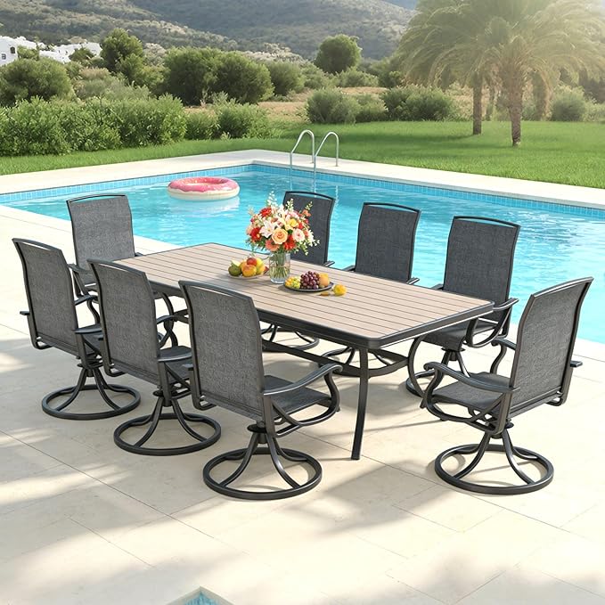 SHGJ&SOFT Patio Swivel Chairs, Waterproof Outdoor Dining Chairs with All-Weather Textilene Mesh for Deck, Garden, and Backyard (Dark Gray5, 8PC)