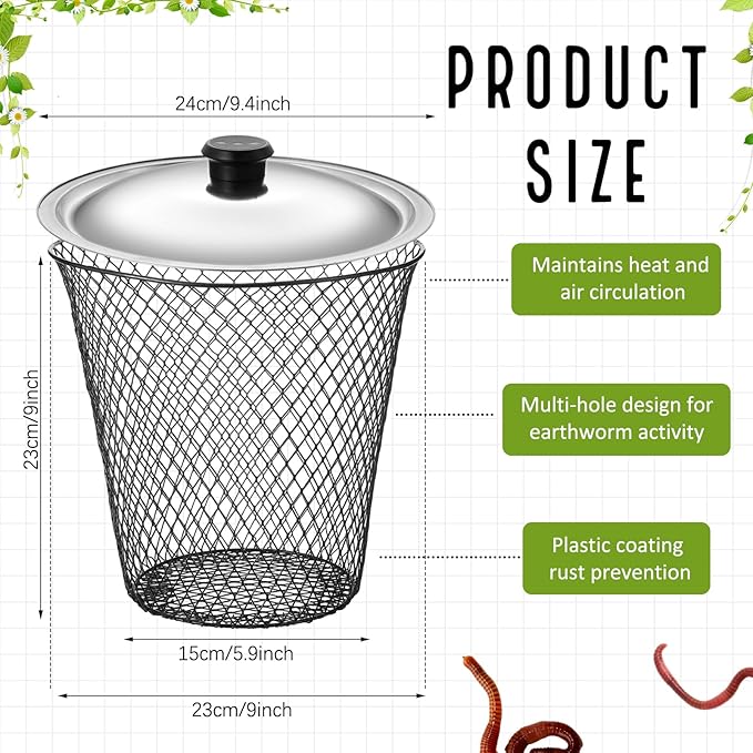 MorningRo 4 Pcs Inground Worm Composter with Lids 9.1 x 9.1 x 5.9 Inch Farm Worm Compost Bin Outdoor for Recycling Kitchen Food Waste to Raised Garden Beds