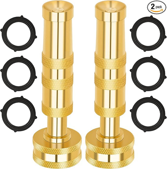 AUTOMAN Brass Hose Nozzle – High Pressure Jet Nozzles 2 Pack, Heavy Duty Sprayer for Garden Hoses, Adjustable Spray Gun, Solid Twist Water Hose Nozzle for Patio, Lawn, Car Wash, Extra 6 Rubber Washers
