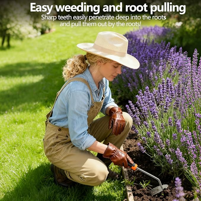 Weed Puller Tool，2026 New Garden Weeder Tool Stainless Steel Hand Weeder Tool,5 Teethes Dual Purpose Weed Remover Tool Weeding Tools for Gardening (Rubber Handle)