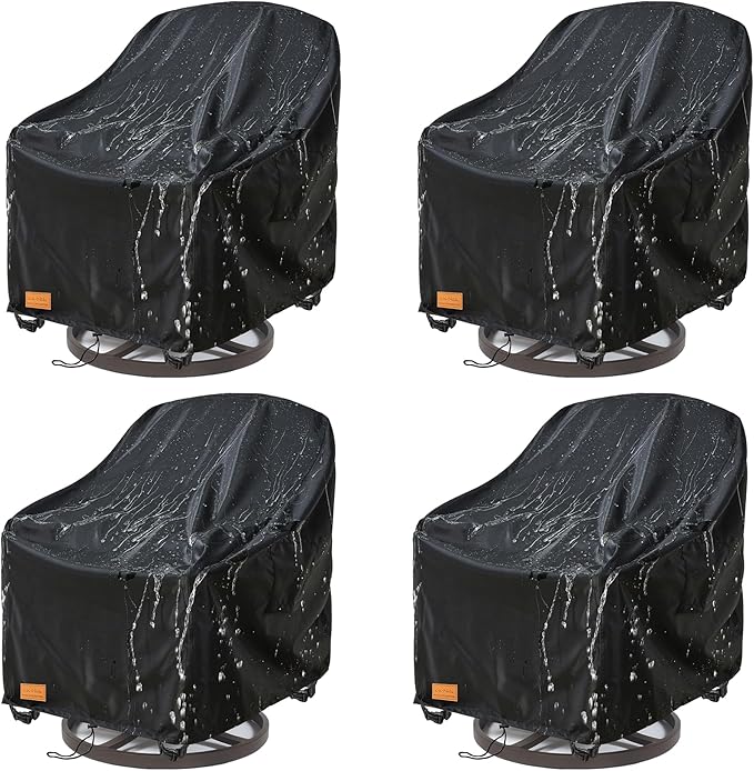 Outdoor Swivel Patio Chair Cover 4 Pack,600D Waterproof Heavy Duty Outdoor Chair Cover , Patio Furniture Covers, Outdoor Furniture Covers Waterproof, 30 W x 34 D x 36 H inches Black