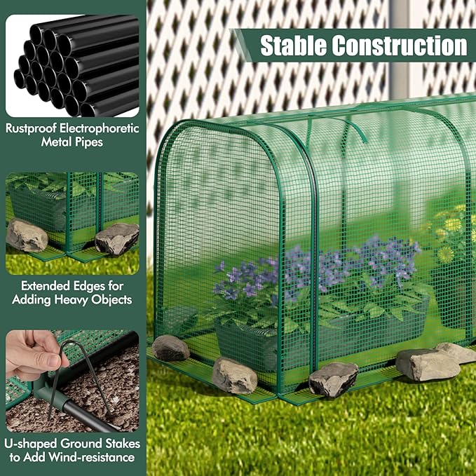 Happygrill Raised Garden Bed with Greenhouse Cover, Raised Bed with Legs & Drainage Holes for Herbs, Vegetables, Outdoor Wood Elevated Planter Box for Patio, Backyard, Balcony (Green+Grey)