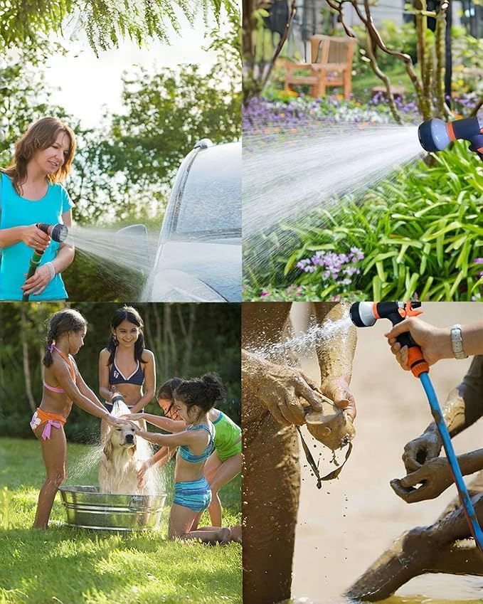 Garden Hose Nozzle,New Upgraded Version High-Pressure 8 Spray Patterns Adjustable Hose Sprayer Nozzle,ABS Slip Resistant,Water Hose Nozzle for Plant Watering,Car Wash,Showering Pets,Outdoor Fun