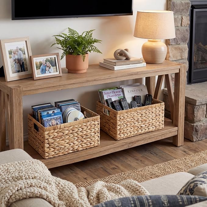 GRANNY SAYS Wicker Storage Baskets for Shelves, Hyacinth Baskets, 2-Pack | Water Hyacinth Wicker Baskets for Storage, Woven Baskets for Storage, Wicker Baskets for Shelves, Rectangle Basket for Pantry