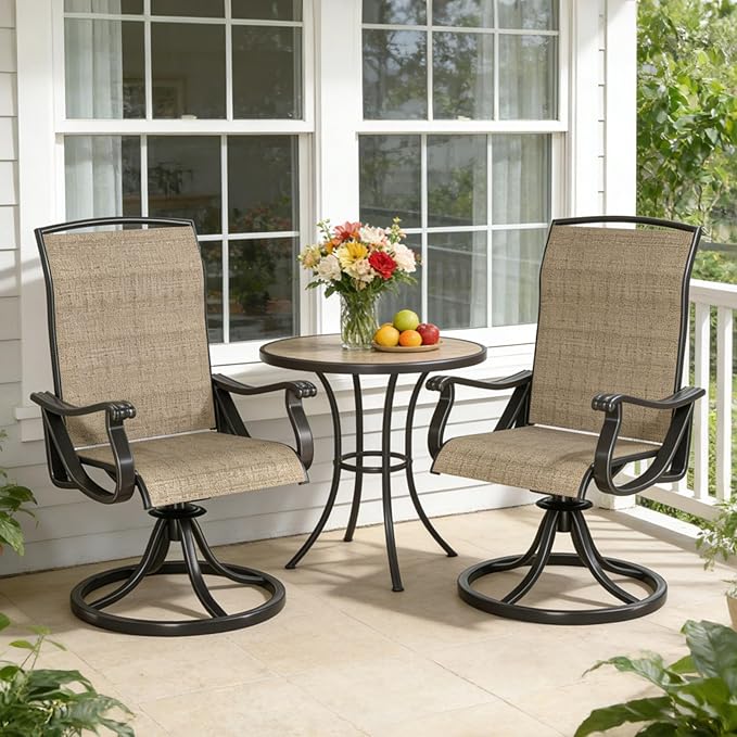 SHGJ&SOFT Patio Swivel Chairs, Waterproof Outdoor Dining Chairs with All-Weather Textilene Mesh for Deck, Garden, and Backyard (Brown5, 2PC)