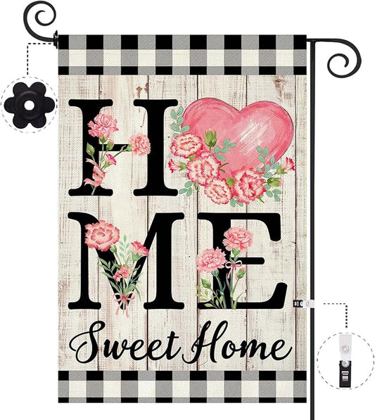 ORTIGIA Happy Mothers Day Garden Flag 12.5 x 18 Inch Double Sided Home Sweet Home Carnation Floral Flower Wedding Anniversary Yard Flag Summer Holiday Outdoor Outside Decoration