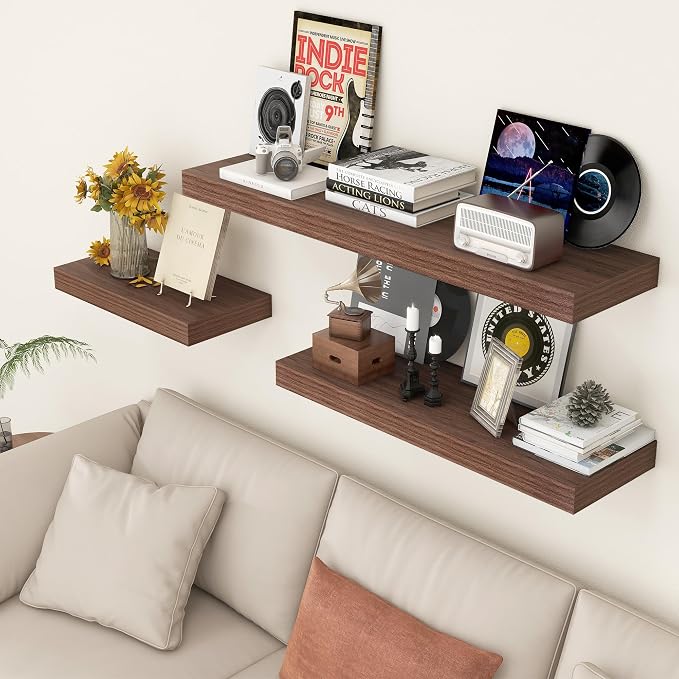 FLYJOE Deep Floating Shelves, 24'' x 12'' Walnut Shelves for Wall Set of 2