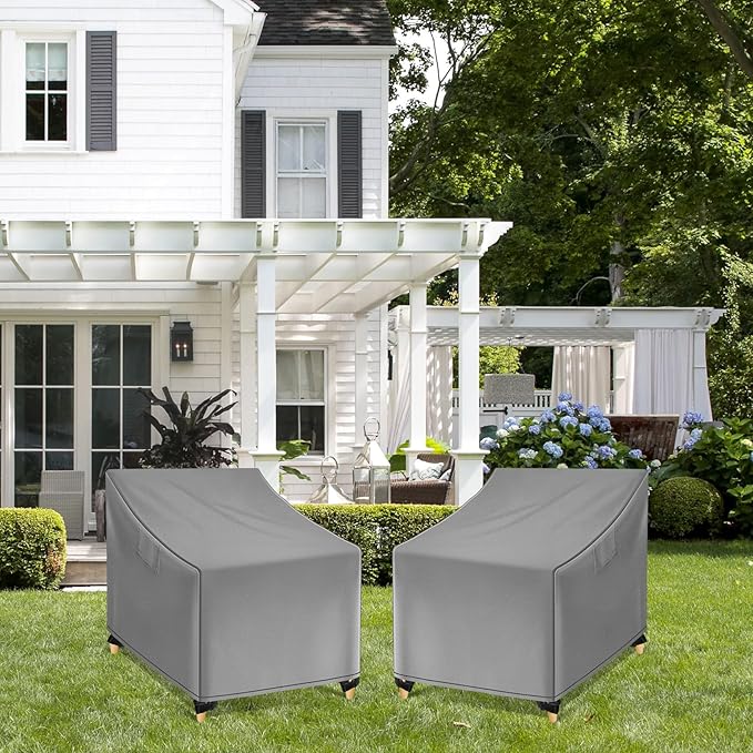 WLEAFJ Outdoor Adirondack Chair Covers Waterproof, Gray Lawn Patio Furniture Covers, Heavy Duty Wicker Garden Sofa Chair Cover, 2 Pack - 32" W x 37" D x 36" H