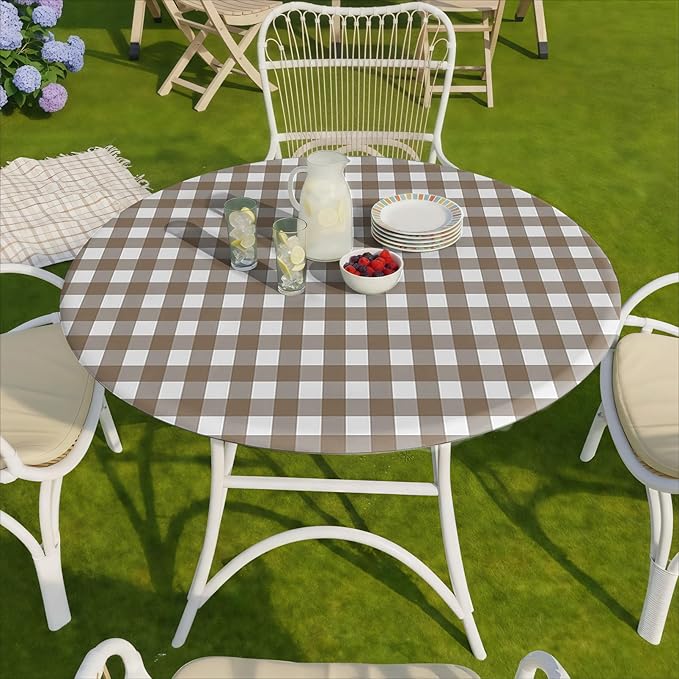Fitted Round Tablecloths Reusable Stain Resistant Table Clothes Vinyl Indoor Outdoor Circular Cover for 36-44" Table Dorm kitchen Storage Gifts Summer Autumn Camper Patio Picnic Accessories