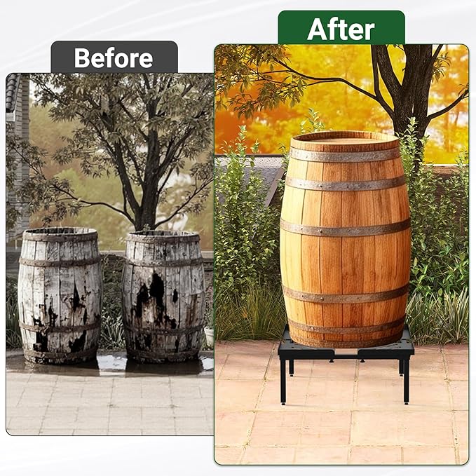 45-55 Gallon Rain Barrel Stand, Length & Width Adjustable Rain Collection Barrel Stand, Heavy-duty Steel Stand for Plastic Outdoor Rain Barrel