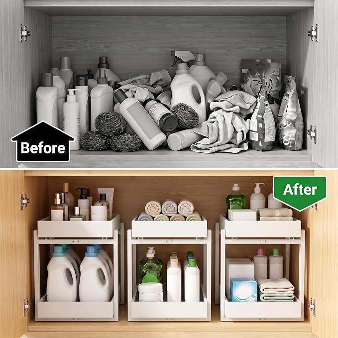 MHXW SXPN Bamboo Under Sink Organizer, 2 Pack Pull Out Cabinet Organizer