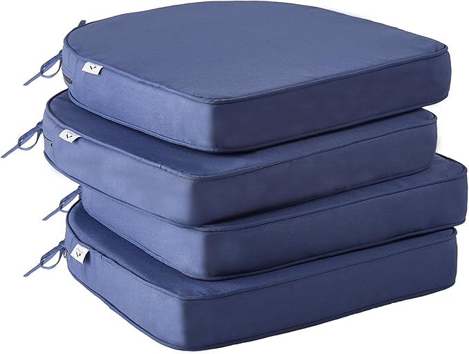 IPYNBAP Outdoor Chair Cushions Set of 4 -Waterproof Outdoor Seat Cushions for Patio Furniture, Patio Chair Cushion with Handle and Ties, Round Out Door Chair Pads,17" x 16" x 2", Navy Blue